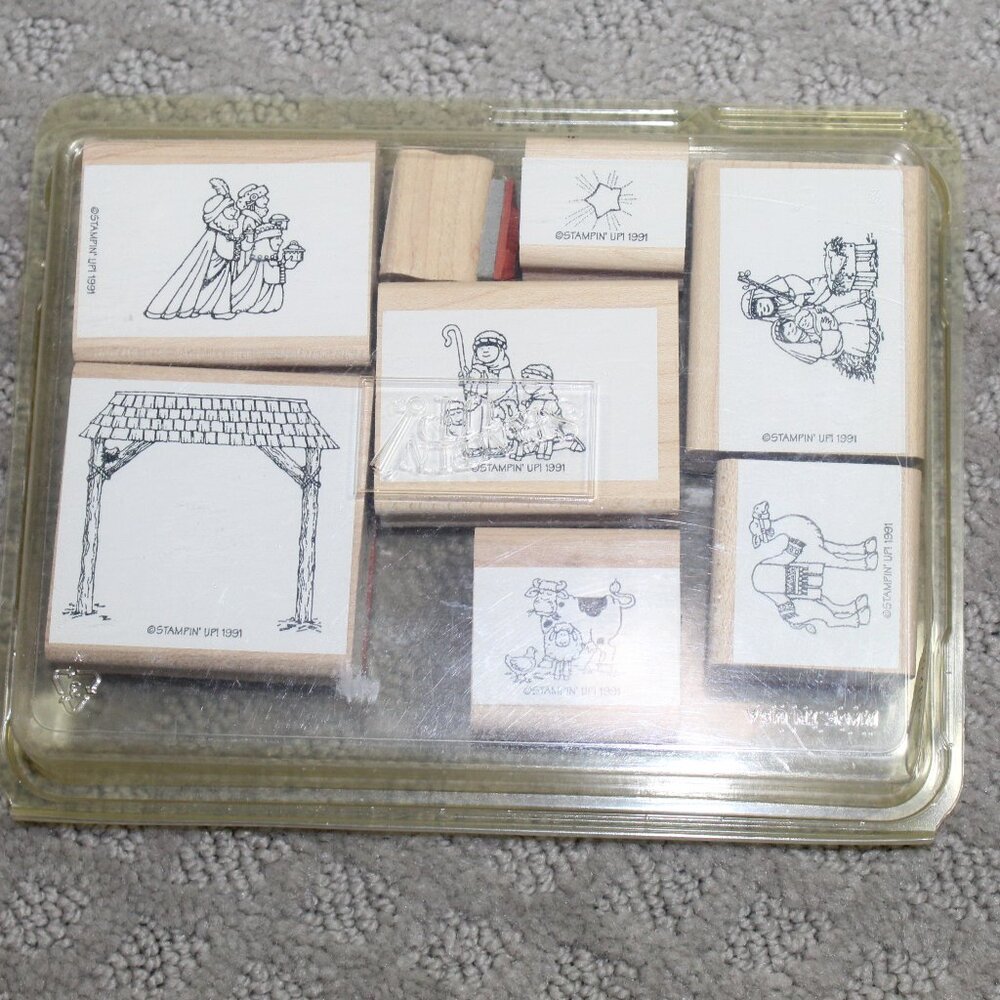 Stampin' Up Set of 8 1991 Nativity Stamps - Mounted - EUC - LIKE NEW
